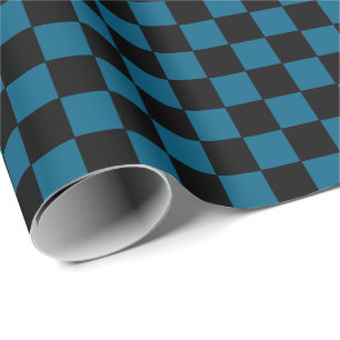 Checkered Ocean blue and Black  Wrapping Paper