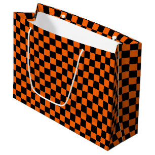 Checkered Orange and Black  Large Gift Bag