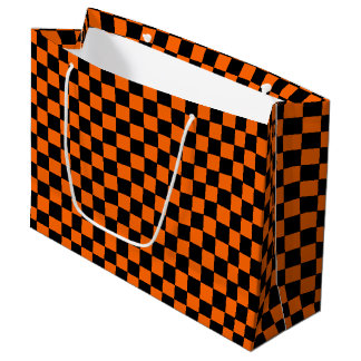 Checkered Orange and Black Large Gift Bag