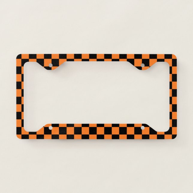 Checkered Orange and Black License Plate Frame (Front)