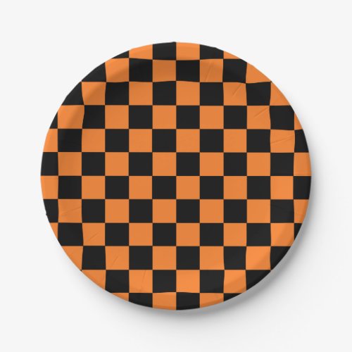 Checkered Orange and Black Paper Plates