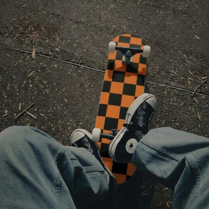 Checkered Orange and Black Skateboard