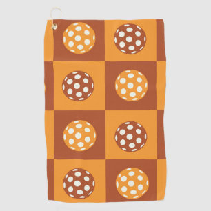 Checkered Orange and Brown Pickleball Balls Golf Towel