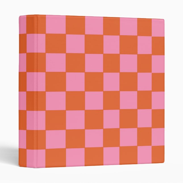 Checkered Orange and Pink  3 Ring Binder (Front/Spine)