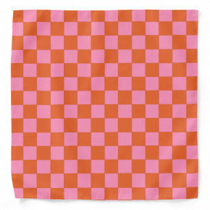 Checkered Orange and Pink Bandana