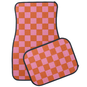 Checkered Orange and Pink Car Floor Mat