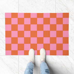 Checkered Orange and Pink  Doormat