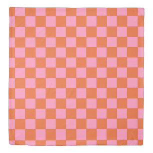 Checkered Orange and Pink  Duvet Cover