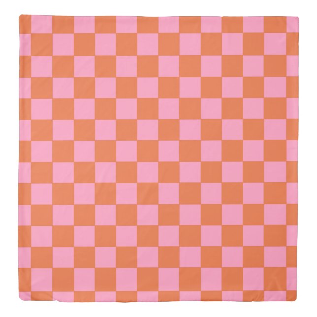 Checkered Orange and Pink  Duvet Cover (Front)
