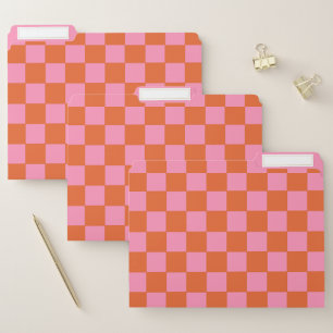 Checkered Orange and Pink File Folder