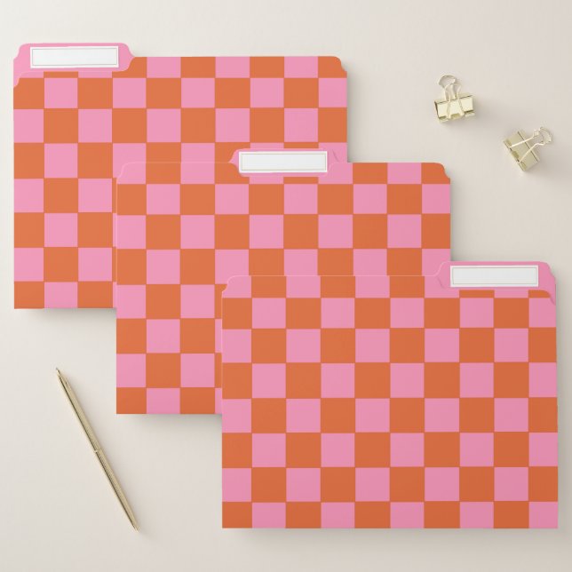 Checkered Orange and Pink  File Folder (Set)