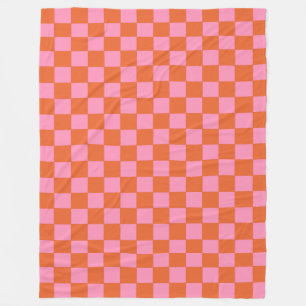 Checkered Orange and Pink  Fleece Blanket