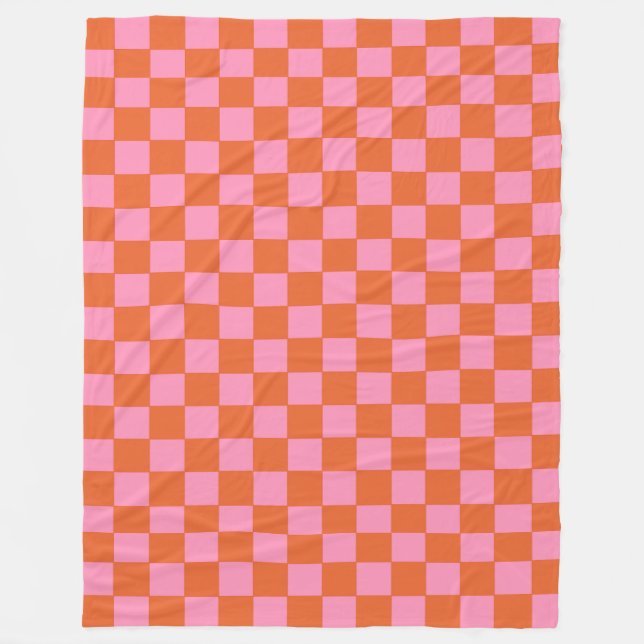 Checkered Orange and Pink  Fleece Blanket (Front)