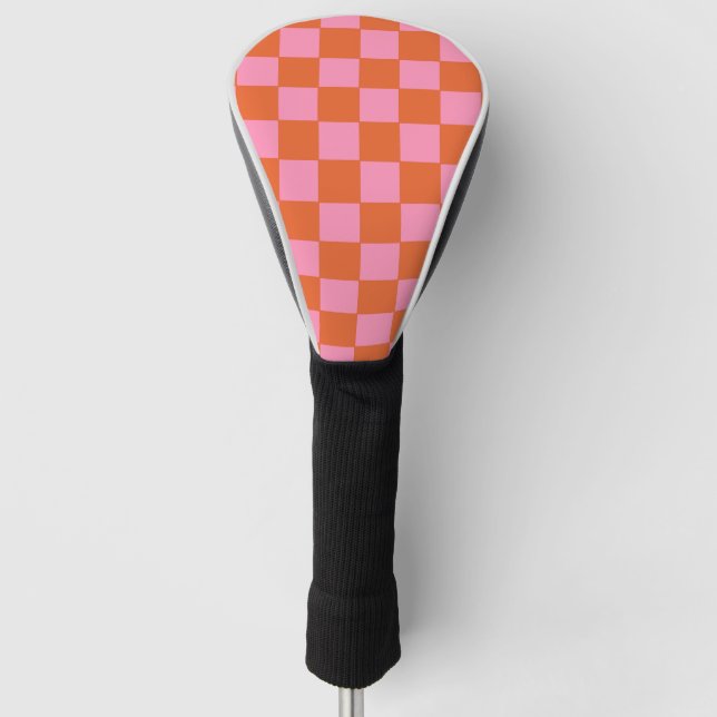 Checkered Orange and Pink  Golf Head Cover (Front)