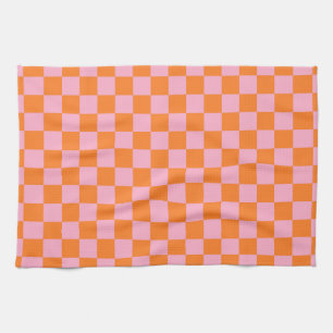 Checkered Orange and Pink Kitchen Towel