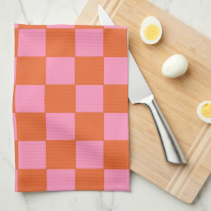 Checkered Orange and Pink  Kitchen Towel