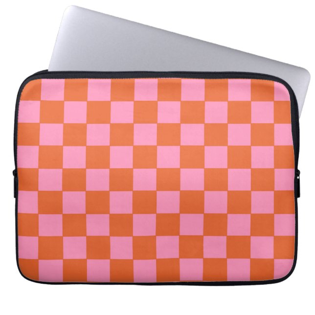 Checkered Orange and Pink  Laptop Sleeve (Front)
