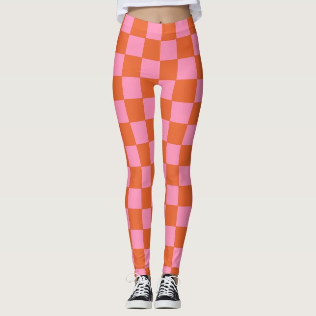 Checkered Orange and Pink  Leggings (Front)