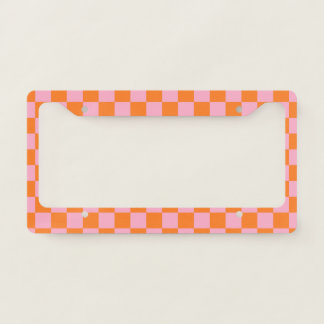 Checkered Orange and Pink License Plate Frame