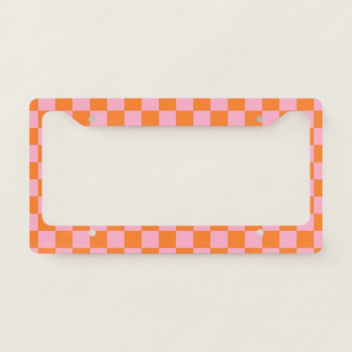 Checkered Orange and Pink  License Plate Frame