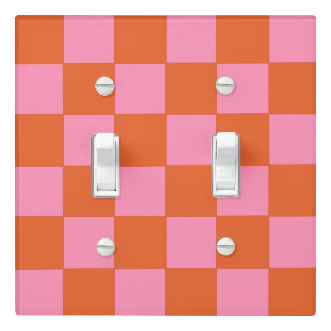 Checkered Orange and Pink  Light Switch Cover (In Situ)