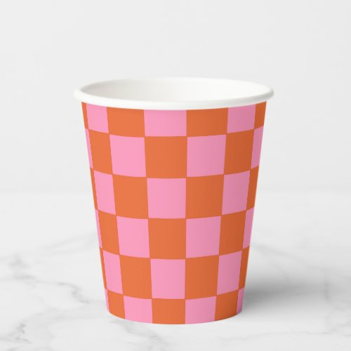 Checkered Orange and Pink  Paper Cups