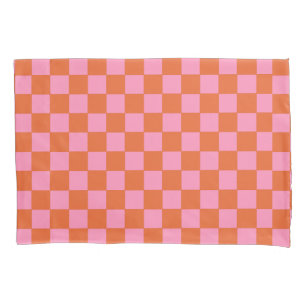 Checkered Orange and Pink Pillow Case