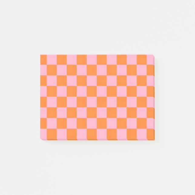 Checkered Orange and Pink Post-it Notes (Front)