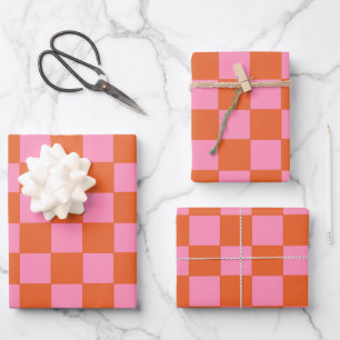 Checkered Orange and Pink Wrapping Paper Sheets