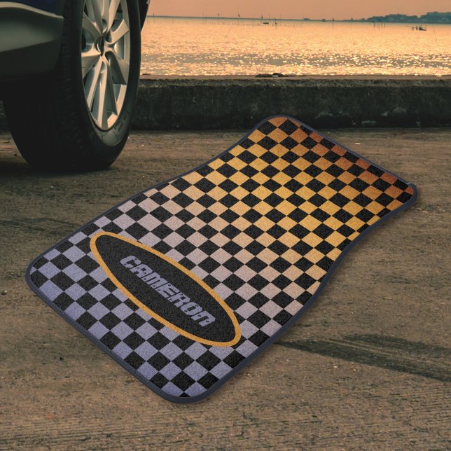 Checkered Orange and Purple Sunset Car Floor Mat (Creator Uploaded)