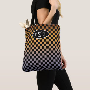 Checkered Orange and Purple Sunset Monogram Tote Bag