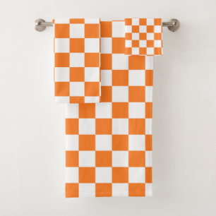 Checkered Orange and White Bath Towel Set