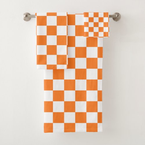 Checkered Orange and White Bath Towel Set