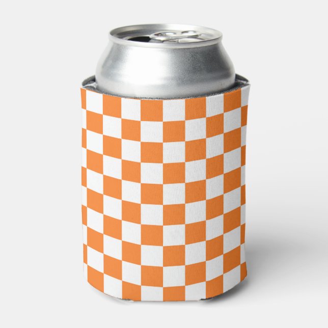 Checkered Orange and White Can Cooler (Can Front)
