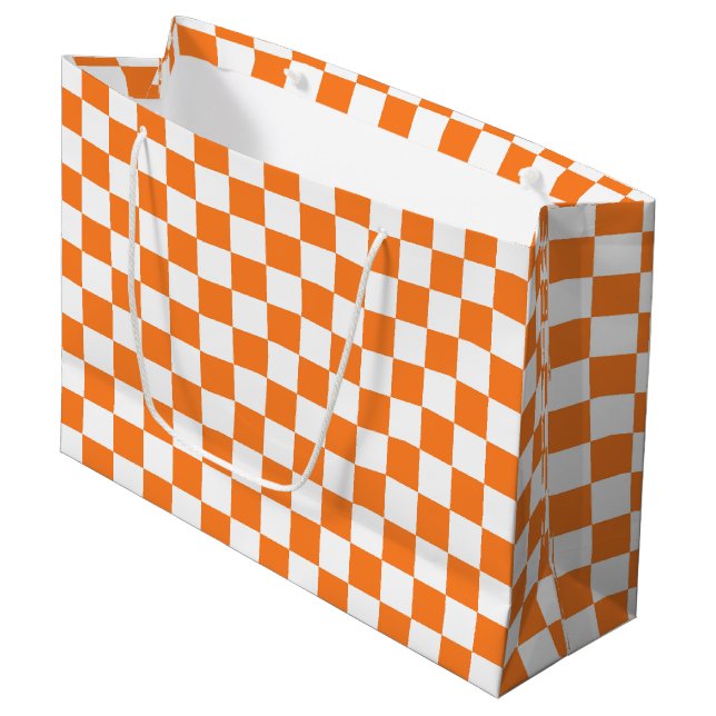 Checkered Orange and White Large Gift Bag (Front Angled)