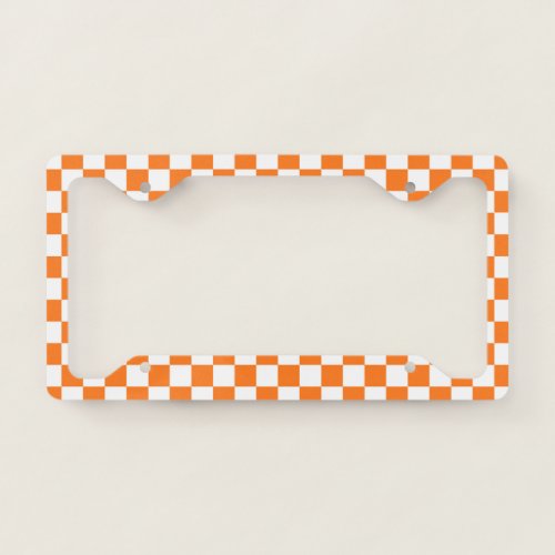 Checkered Orange and White License Plate Frame