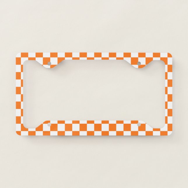 Checkered Orange and White License Plate Frame (Front)