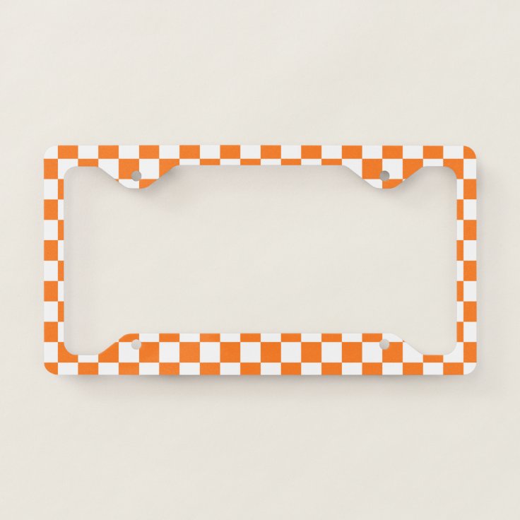 Checkered Orange and White License Plate Frame | Zazzle