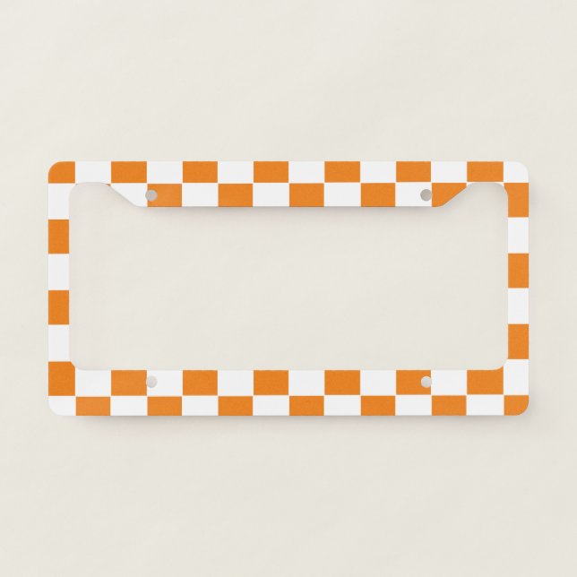 Checkered Orange and White  License Plate Frame (Front)