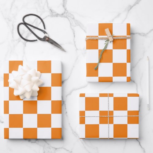 Checkered Orange and White  Wrapping Paper Sheets