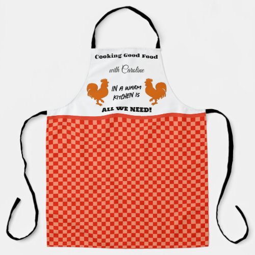 Checkered Orange  Rooster Silhouette  Quote Apron