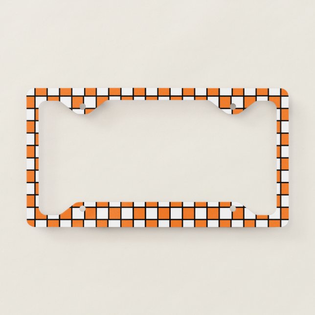 Checkered Outlined Orange and Black License Plate Frame (Front)