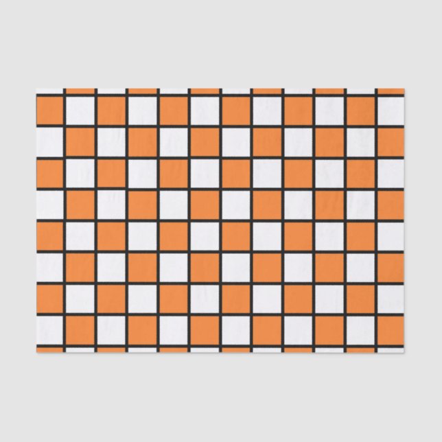 Checkered Outlined Orange and Black Tissue Paper (Front)