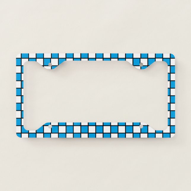Checkered Outlined Turquoise and Black License Plate Frame (Front)