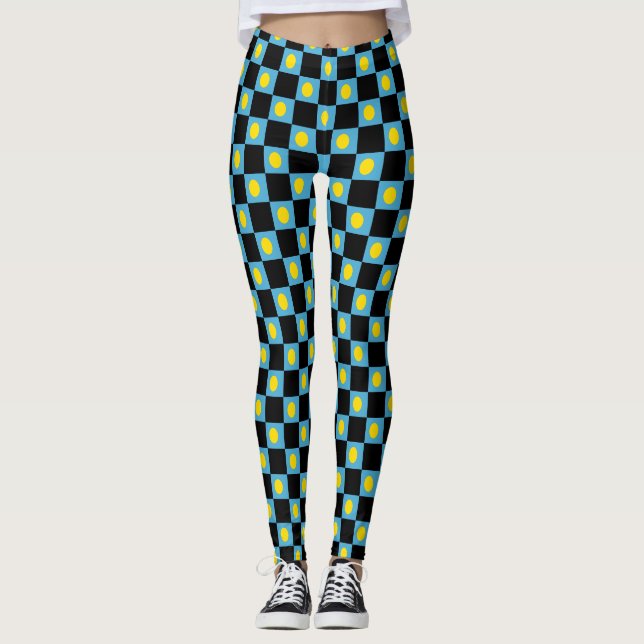 Checkered Palau Flag Pattern  Leggings (Front)