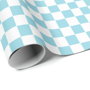 Checkered pale blue and White Wrapping Paper