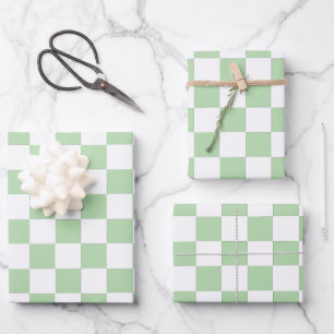 Checkered pale green and White Wrapping Paper Sheets