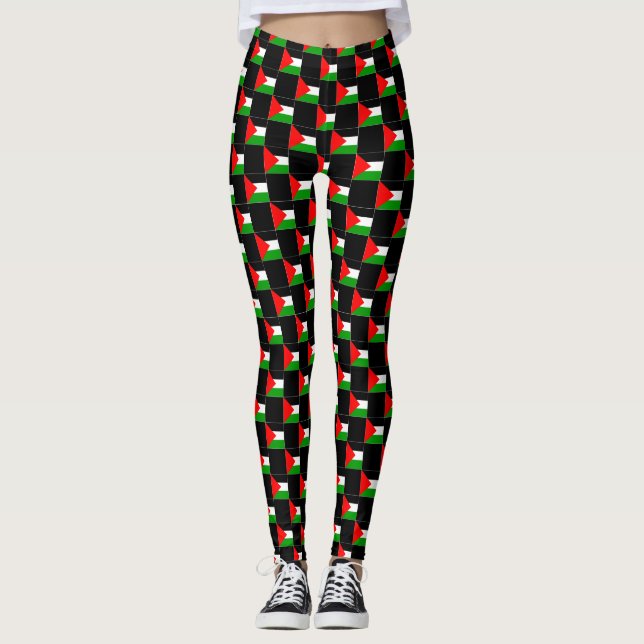 Checkered Palestine Flag Pattern  Leggings (Front)