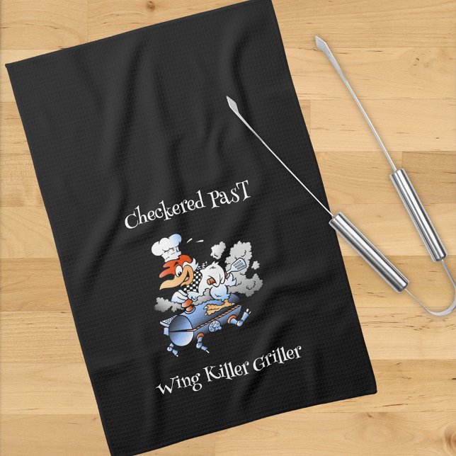 Checkered Past Chicken Mascot Griller Blk Custom Kitchen Towel (Creator Uploaded)