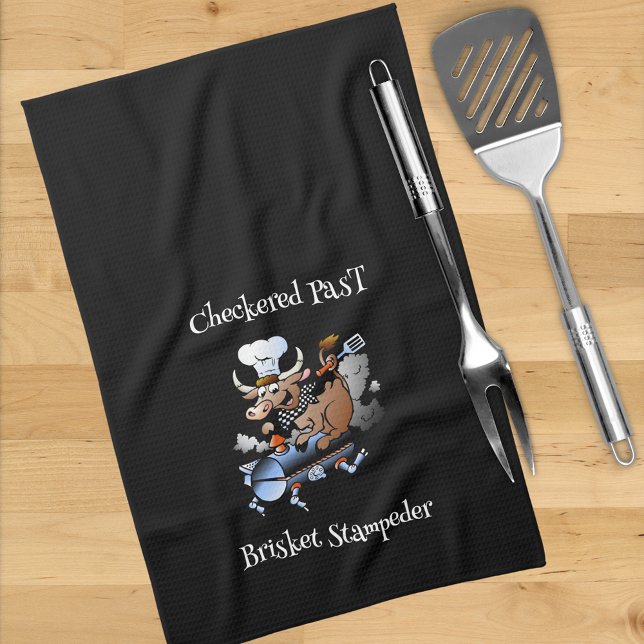Checkered Past Cow Mascot Griller Blk Custom Kitchen Towel (Creator Uploaded)